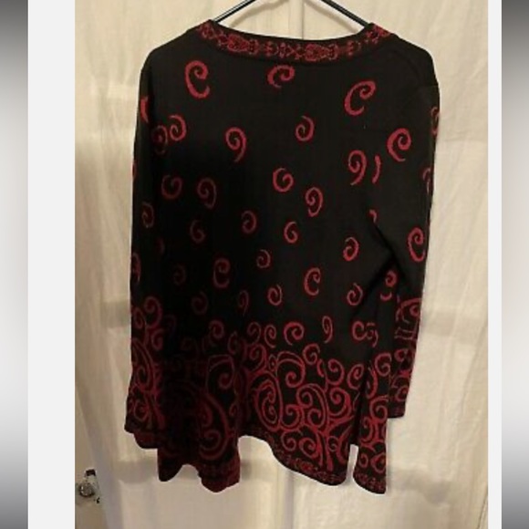 Christopher & Banks Open Front Sweater Size Medium Red Black Floral Print - Picture 2 of 8